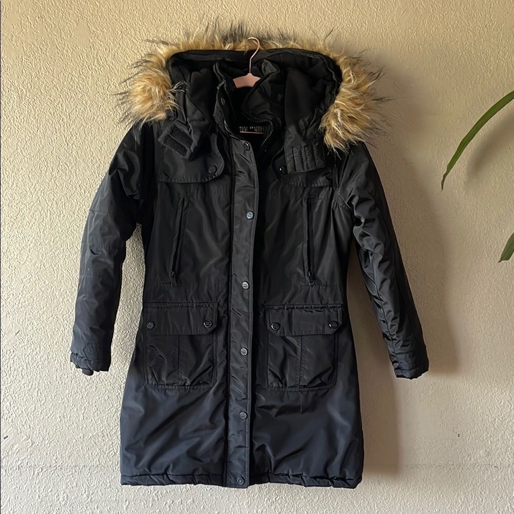 Steve Madden Black Parka with Faux Fur Hood
